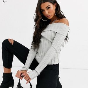 Parallels Lines off shoulder knitted top in rib have worn once